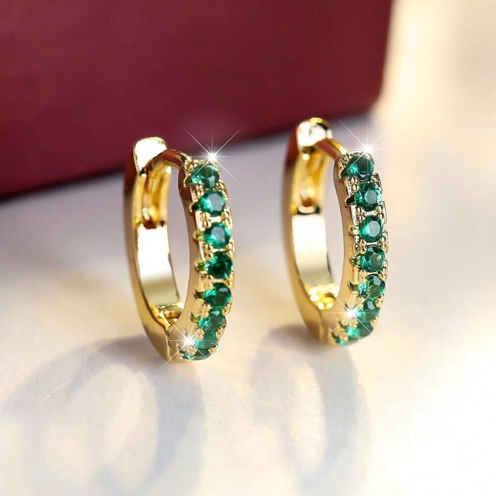 18K Gold Filled Emerald Hoop Earrings